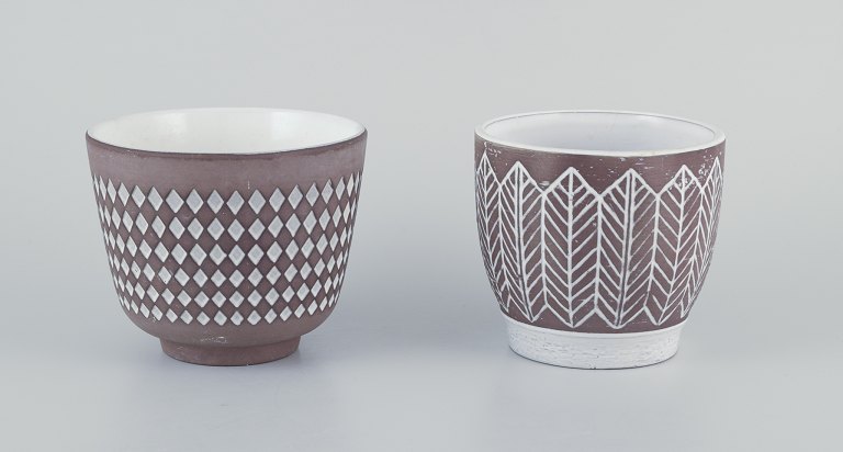 Ingrid Atterberg for Upsala Ekeby, Sweden. 
Two ceramic plant pots.