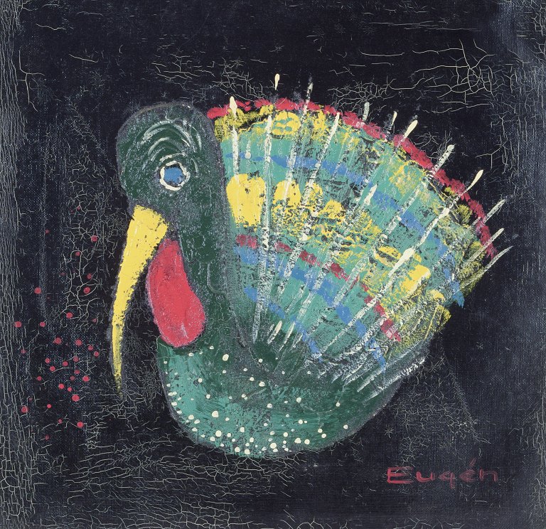 Unknown Swedish artist, oil on canvas.Motif of bird in abstract style.