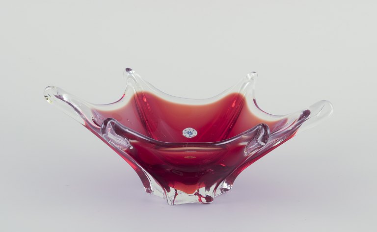 Murano, Italy.
Art glass bowl in dark red and clear glass.