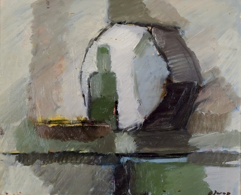 Edvin Järup (1922-2016), svensk kunstmaler. Olie på plade.
Abstrakt stilleben.
Koloristisk palette.