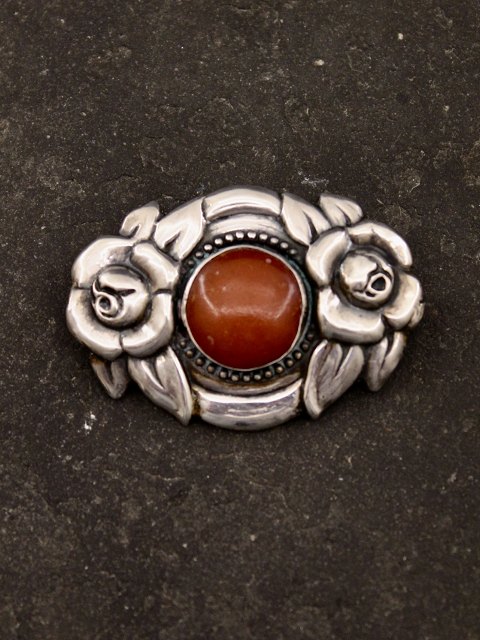 Art Nouveau 830 sølv broche  med rav