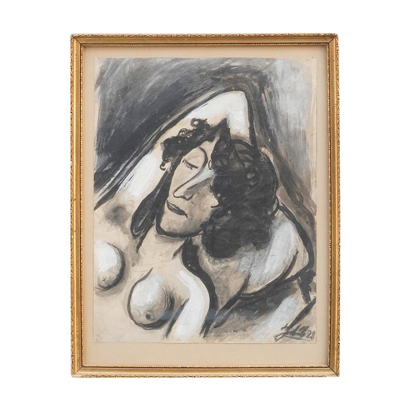 Barbermaleren John Christensen, 1896-1940, akvarel, gouache. Portræt af 
kunstnerens hustru.
Signeret og dateret 1928.
Lysmål: 28x22cm. Med ramme: 33x26cm