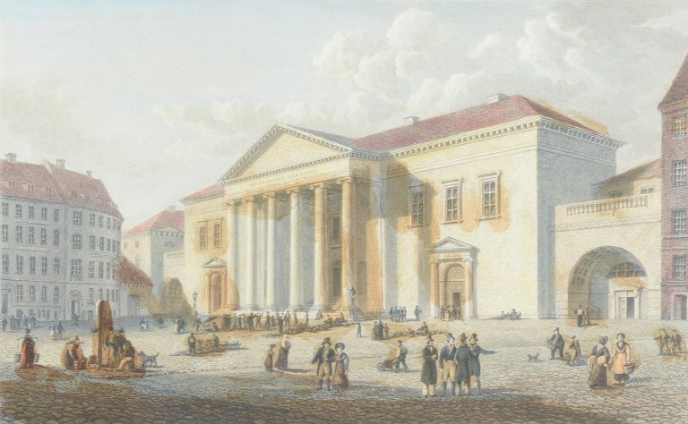 The Town Hall, Copenhagen.
Koloreret kobberstik, 1829.
