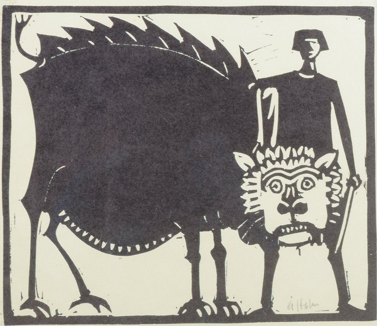 Åke Holm, Sverige.
Træsnit, Daniel i løvekulen, 1970’erne.