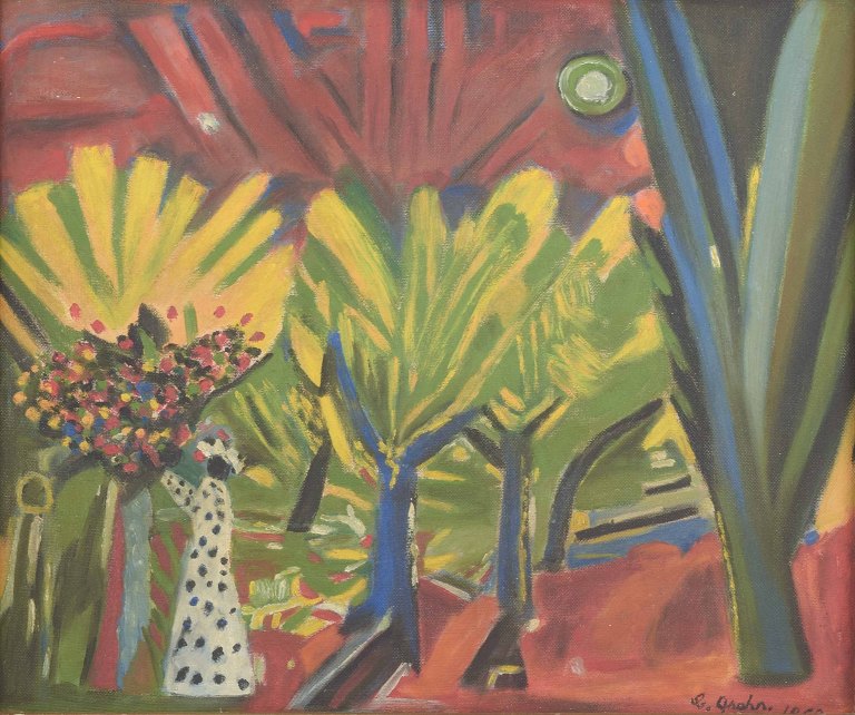 C. Grahn, Swedish artist.
Abstract composition with trees and figure.
Oil on panel.