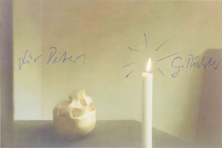 Gerhard Richter (b. 1932)“Schädel mit Kerze”.Postcard, hand-signed.