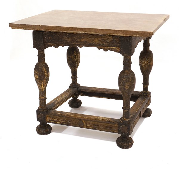 Danish black painted stone top Baroque table. Denmark circa 1750. H: 86cm. Top: 
79x100cm