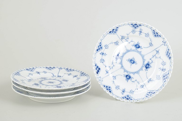 Royal CopenhagenBlue Fluted Full Lace set of four plates, 18 cm, 1980s.