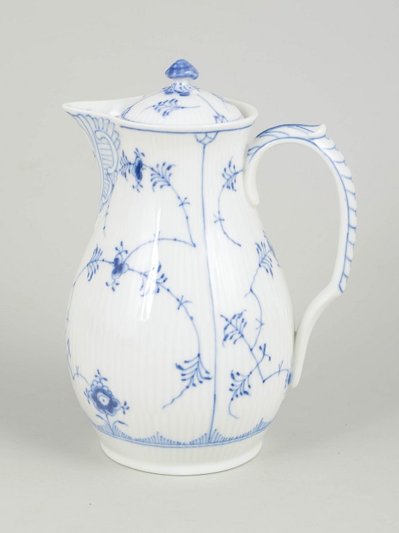 Royal Copenhagen Blue Fluted Plain, rare chocolate pot with lid.