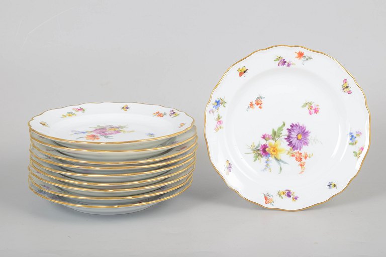 Meissen, Sachsisk Blomst, sæt med ti sidetallerkener.