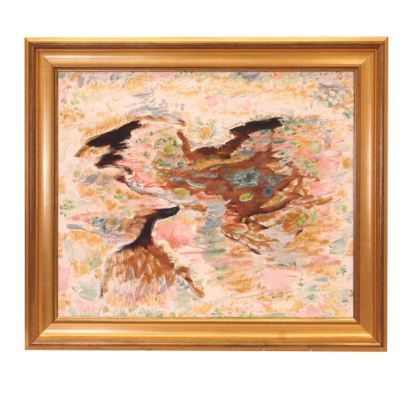 Erik Ortvad maleri. Erik Ortvad, 1917-2008, olie på lærred. "Fragment Frå Grekland". Signeret og dateret "Erik Ortvad Kos 1966". Lysmål: 53x64cm. Med ramme: 68x79cm