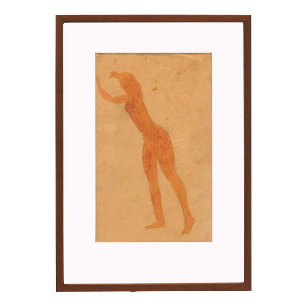Johannes Bjerg akvarel. Johannes Bjerg, 1886-1955, modelstudie, blyant og akvarel. Lysmål: 39x24cm. Med ramme: 58x40cm