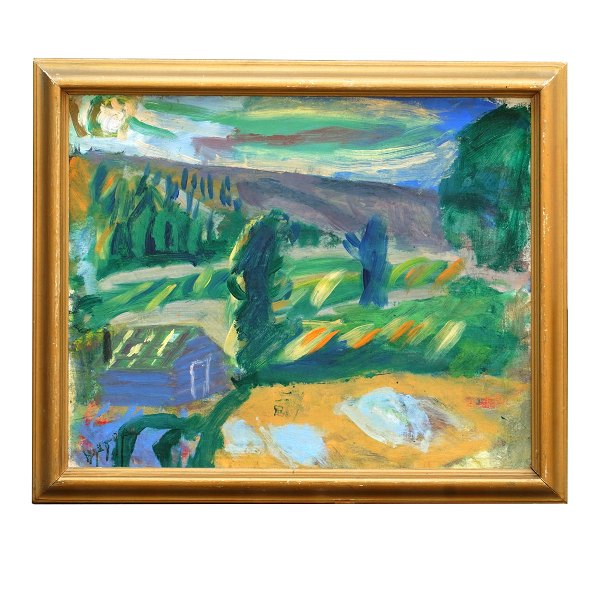 Erik Hoppe maleri. Erik Hoppe, 1896-1968, olie på lærred. Landskab Leine, Sæter, Norge 1948. Signeret. Lysmål: 56x68cm. Med ramme: 67x79cm