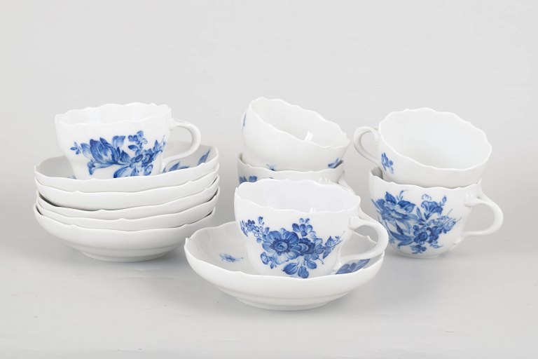 Meissen Blå Blomst, sæt med seks kaffekopper med underkopper.