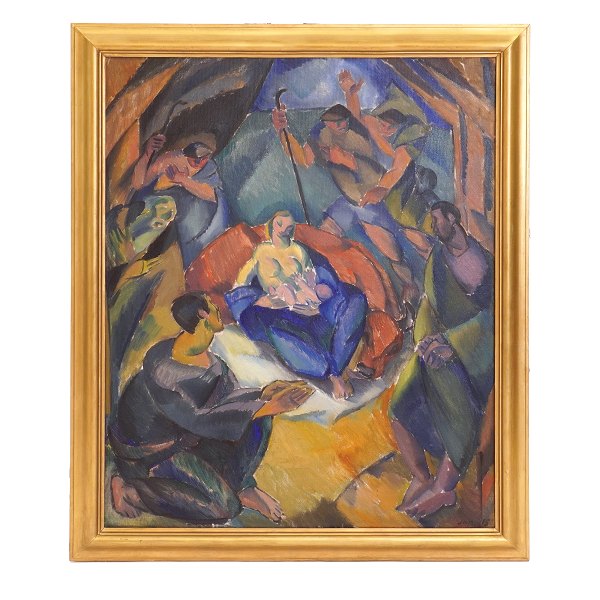 Jais Nielsen maleri. Jais Nielsen, 1885-1961, olie på lærred. "Julenat". Signeret og dateret 1915. Lysmål: 83x67cm. Med ramme: 95x79cm