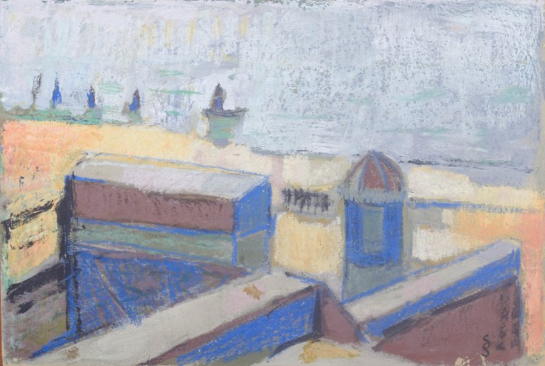 Stig Södersten, oliemaleri på plade, listet svensk kunstner.